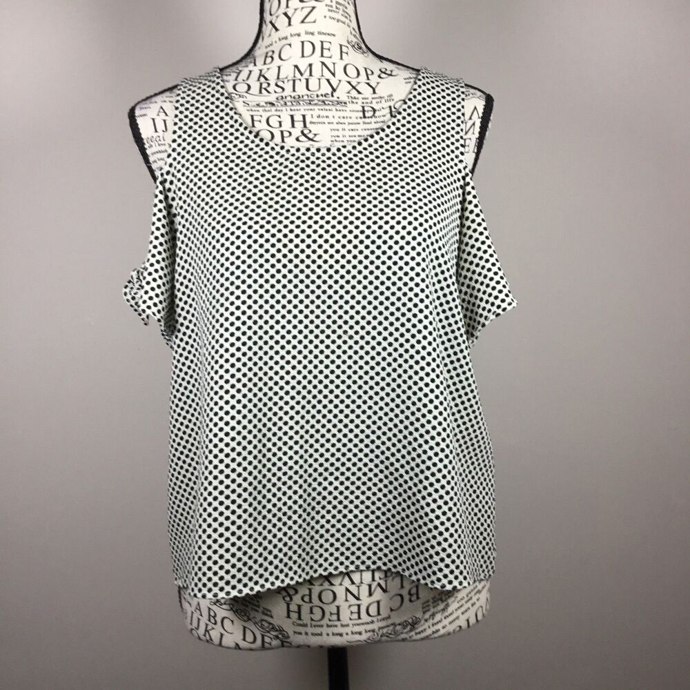 Cold shoulder taupe tie up polka dot short sleeve top boho chic picnic summer S